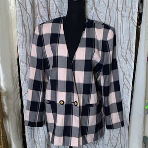 Vintage Plaid Women's Double Breasted Blazer Jacket